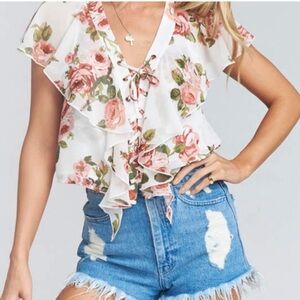 Show Me Your MuMu - Treasure Lace Up Floral Top Blouse - Size: Small